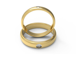 Rendering of Two golden wedding ring with diamond on the ring on transparent background
