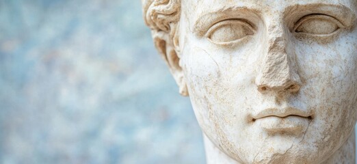 Fototapeta premium Close-up of a weathered stone face sculpture