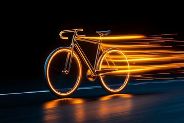 Fototapeta premium A magical bicycle with glowing wheels and a golden frame, flying through a starry night sky with glittering trails behind it