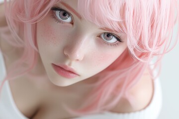 Fototapeta premium close-up portrait of a young woman with pink hair