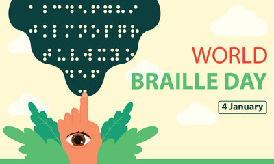 illustration vector graphic of hand pointing to braille, perfect for international day, world braille day, celebrate, greeting card, etc.