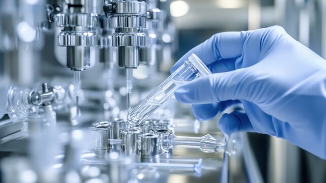 A detailed shot of researchers in a biopharmaceutical laboratory developing vaccines and conducting clinical trials, Biopharmaceutical lab scene, Scientific and life-saving style