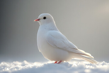 White Dove Resting Peacefully In Winter Snow