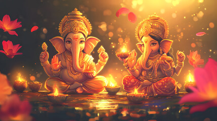 Ganesh and Lakshmi Diwali illustration Background