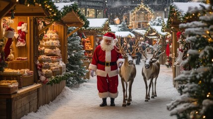 Santa Claus in a Festive Holiday Market Scene