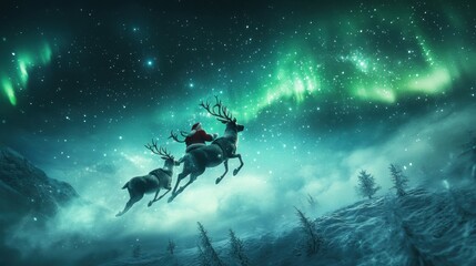 Santa Flying Through a Starry Winter Night