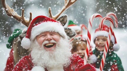 Joyful Christmas Moment with Reindeer and Children