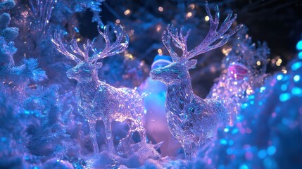 Surreal Scene of Crystalline Reindeer in Dreamy Landscape