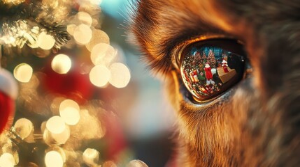 Close-Up of Reindeer Eye with Reflections During Festivities