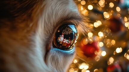 Close-Up View of Reindeer Eye with Holiday Reflection