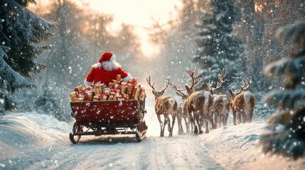 Santa in a Winter Wonderland with Reindeer Team