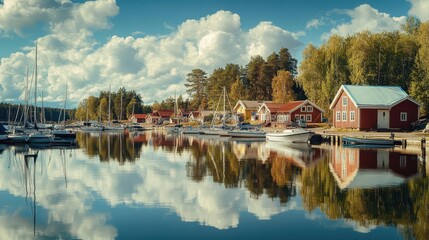 Obraz premium Serene Harbor Scene in Finland with Sailboats
