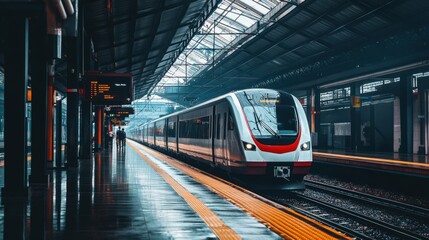 Fototapeta premium Sleek MRT Train Station in Jakarta at Sunrise