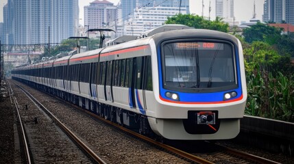 Fototapeta premium Close-Up of Jakarta MRT Train in Urban Setting