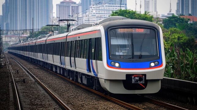 Close-Up of Jakarta MRT Train in Urban Setting