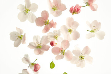 Fototapeta premium blossoms in the air, flying, on white background