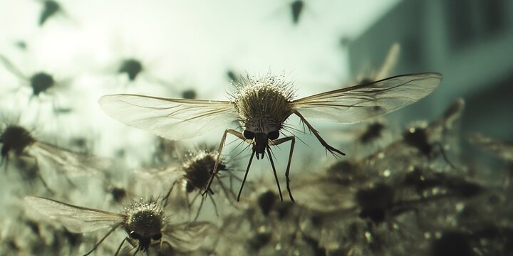 Close-Up of a Swarm of Mosquitoes