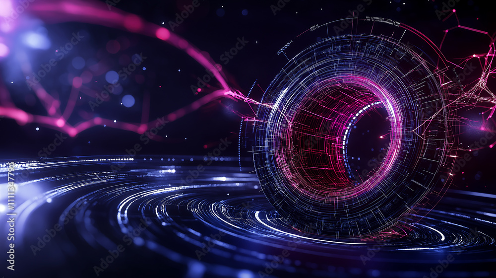 Fototapete futuristic depiction of quantum computing with vibrant colors and patterns