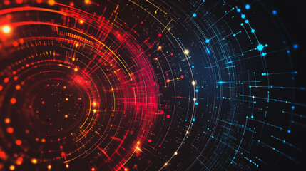 Obraz premium Abstract black background with Colorful geometric lines. Digital future technology . Abstract business connection of lines from nodes innovation of communication in the network.