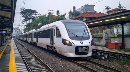Fototapeta premium Modern MRT Train at Jakarta Station Ready for Departure