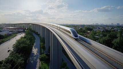 Elevated View of MRT Pink Line in Cityscape
