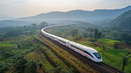 High-Speed Rail in Scenic Indonesian Landscape