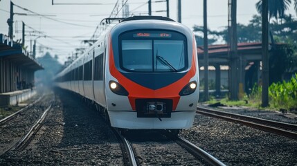 Naklejka premium Modern Train Approaching Tegalluar Depot Station