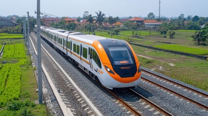 Fototapeta premium Modern Train Stationed at Tegalluar Depot in Indonesia