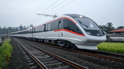 Naklejka premium High-Speed Aerodynamic EMU Train in Motion