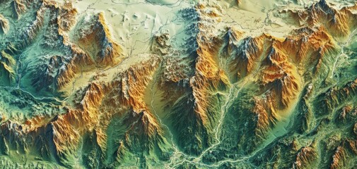 Naklejka premium Aerial View of Rugged Mountain Range High Resolution Topographic Map