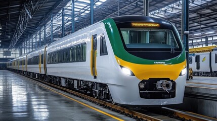 Fototapeta premium Modern Train at Tegalluar Depot in Bright Lighting