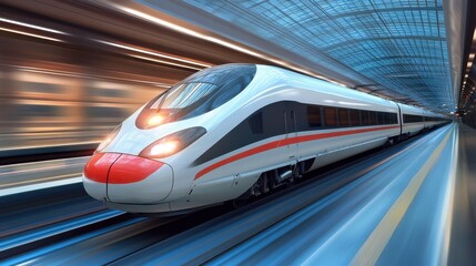 Obraz premium High-Speed Train in Motion Through Lush Landscape