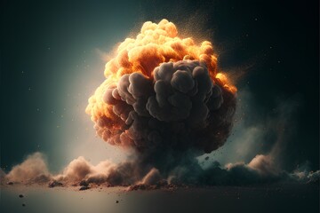 Explosion of smoke and fire isolated on dark background. 3d illustration