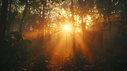 Captivating Sunrise Over Lush Forest Nature Photography Tranquil Wilderness Serene Atmosphere Aesthetic Perspective