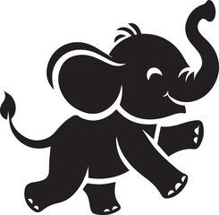 Fototapeta premium Playful baby elephant silhouette running with a raised trunk vector