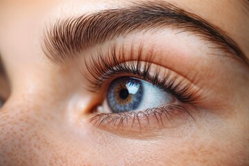 Eyelash Care Treatment Procedures, Staining, Curling, Laminating, and Extension for Lashes. Beauty Model with Long Eyelashes. Skincare, Spa, and Wellness