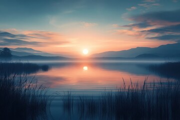 Obraz premium sunset over the lake