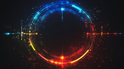 Fototapeta premium Abstract black background with Colorful circle lines. Digital future technology . Abstract business connection of lines from nodes innovation of communication in the network.