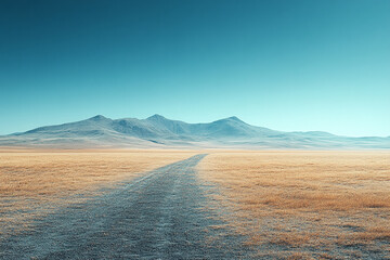 Desert Road Leading Towards Distant Mountains