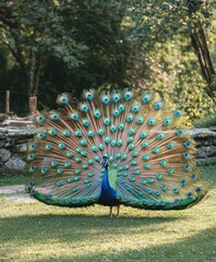 Obraz premium Peacock magnificent iridescent tail display beauty