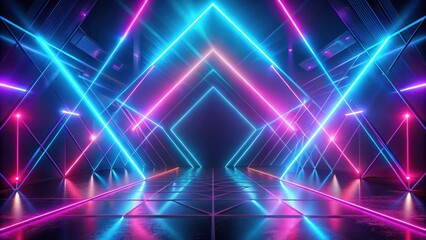 Obraz premium Abstract dark background with neon glow and futuristic laser shapes, neon, laser show, stage, dark