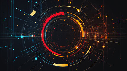 Fototapeta premium Abstract black background with Colorful circle lines. Digital future technology . Abstract business connection of lines from nodes innovation of communication in the network.