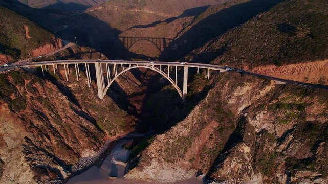 Big Sur Bixby Bridge pans to the left, showing green pasture up to Hurricane Point