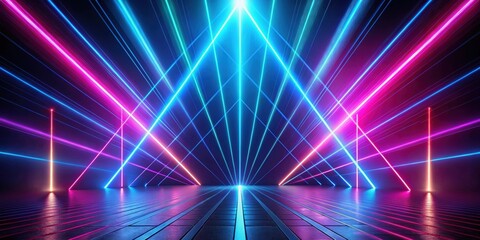 Abstract dark background with neon glow, showcasing a futuristic laser and neon light show , neon lights, laser show