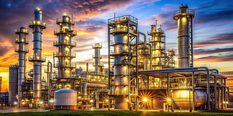 Oil refinery factory with complicated machinery and steel pipes, oil refinery, factory, machinery, steel pipes, oil