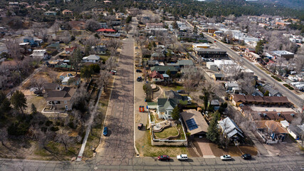 MARCH 28, 2023, PRESCOTT, ARIZONA - USA - drone aerial view of Prescott Arizona