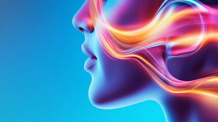 Fototapeta premium Vibrant abstract portrait with colorful light trails. otolaryngology and ear concept.