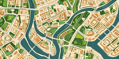Obraz premium City Map Illustration Urban Planning Aerial View Navigation Route River Parks
