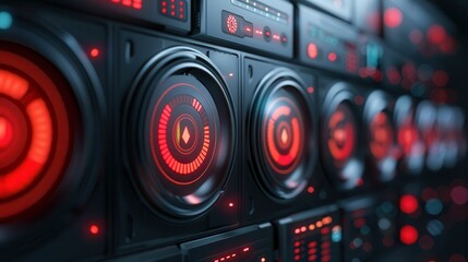 Fototapeta premium Fiber optic enables precise monitoring. Futuristic control panel with glowing elements