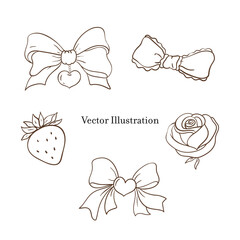 Vintage Coquette Ribbon Bow Outline, Vector Illustration
